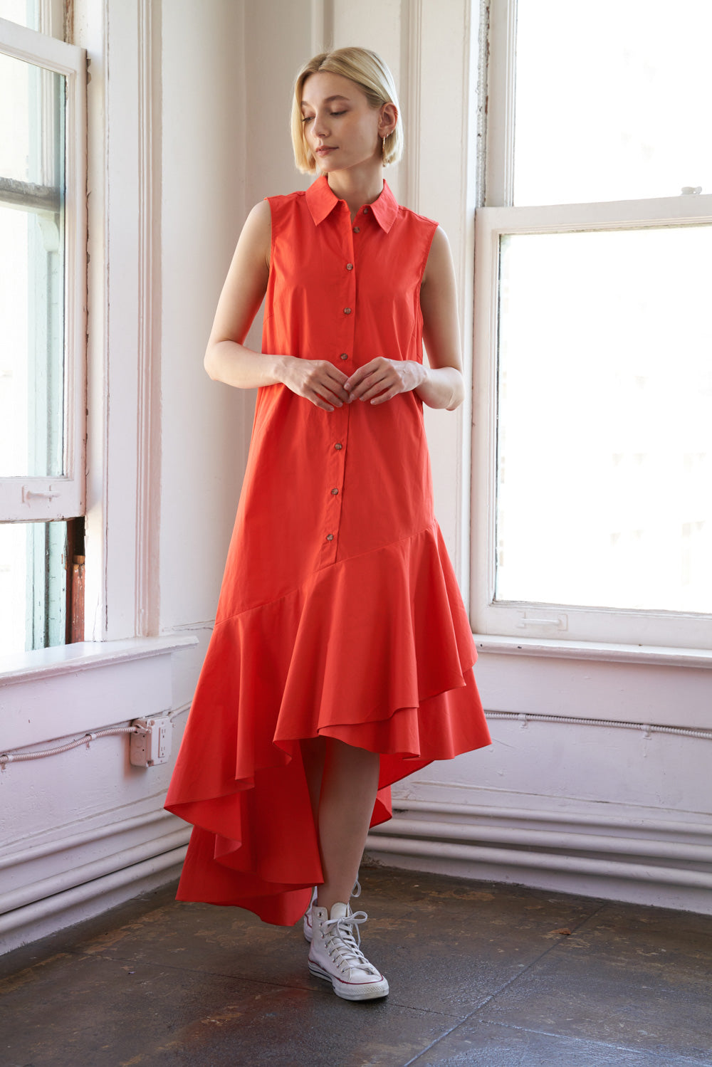 LOOKING MY WAY WOVEN MIDI DRESS Flying Tomato